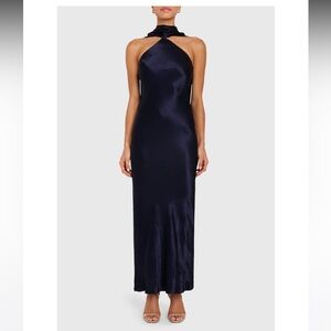 Amanda Uprichard Ashton Drape Satin Gown Navy Size S